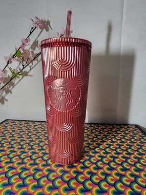 Starbucks Rose Pink Textured Cold Cup with Straw